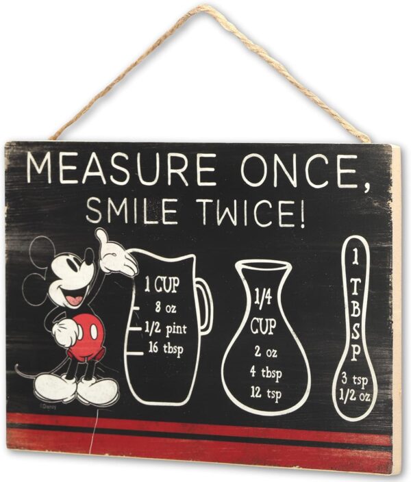 Open Road Brands Disney Mickey Mouse Hanging Wood Measuring Sign - Measure Once, Smile Twice for Kitchen or Dining Room - Image 2