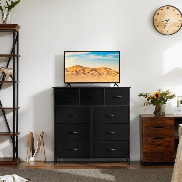 DUMOS Dresser for Bedroom, Storage Tower with 9, Chest of Drawers with Fabric Bins, Black - Image 2