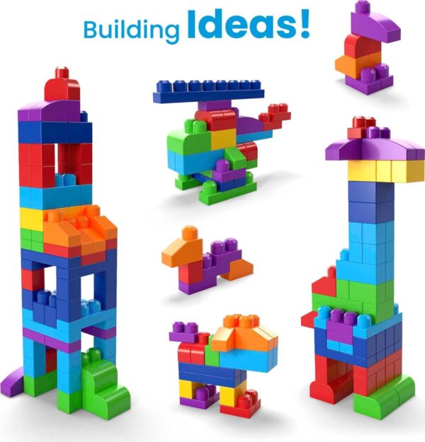 MEGA BLOKS First Builders Toddler Blocks Toys Set, Big Building Bag with 80 Pieces and Storage, Blue, Ages 1+ Years - Image 6