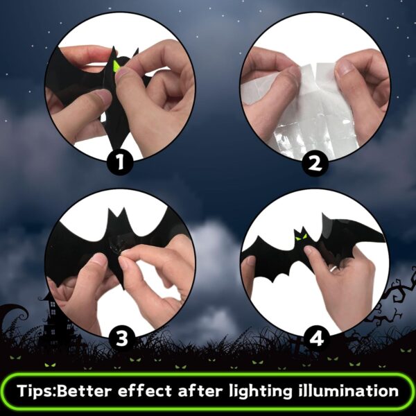 Halloween Decorations - Bats Wall Decor Halloween Decorations Indoor Halloween Party Decorations Halloween Decor 3D Bats for Home Room Bathroom Wall Outdoor 124 Pcs Glow Eyes Bats Gothic Decor - Image 4