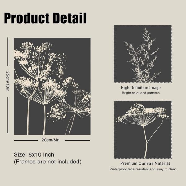 Botanical Wall Art Set of 6, Minimalist Abstract Botanical Prints Leaf Plant Wall Decor Canvas Painting, Boho Farmhouse Floral Botanical Wall Decor for Bathroom, Bedroom, Living Room, - Image 2