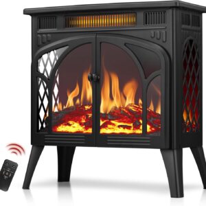 R.W.FLAME Electric Fireplace Heater 25" with Remote Control, Cathedral Stylish, Different Flame Effects and Log Set Colors, Adjustable Brightness and Heating Mode, Overheating Safe Design