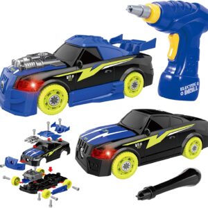 GILOBABY 26 Pieces Take Apart Toys for Boys, Racing Car with Electric Drill, Sounds & Lights, Building Stem Toys for Kids, Gifts for 3 4 5 Year Old Boys Learning Educational Toys