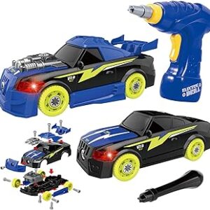 GILOBABY 26 Pieces Take Apart Toys for Boys, Racing Car with Electric Drill, Sounds & Lights, Building Stem Toys for Kids, Gifts for 3 4 5 Year Old Boys Learning Educational Toys
