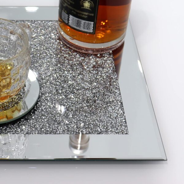 GIMORRTO Glass Mirrored Coaster 4 PC, Crushed Diamond Square Cup Mat 4" Decor on Tabletop for Bar Tools Dining Table - Image 4