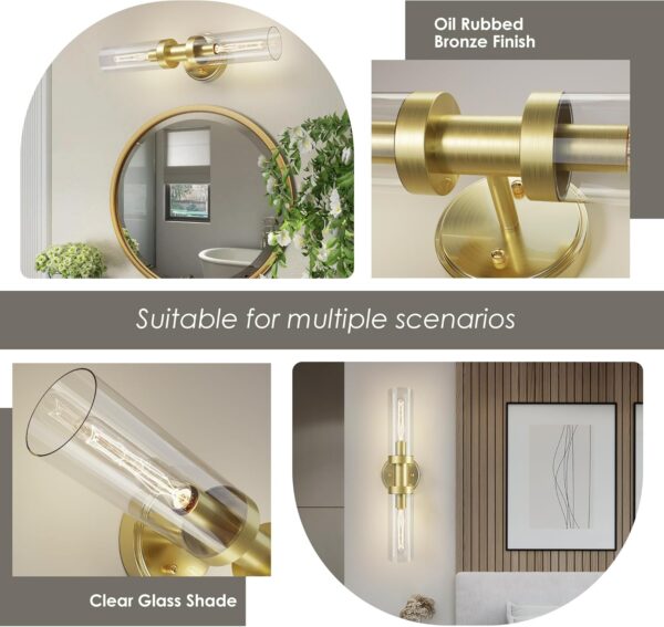 Gold Bathroom Light Fixtures, Vanity Light, Wall Sconces Set of 2, Hallway Sconces Wall Lighting, 2 Pack, E12 Base (Bulbs Not Inclubed) - Image 4