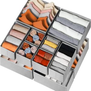 Criusia Drawer Organizer for Clothing, 12 Pack Sock Underwear Drawer Organizer Bins, Foldable Fabric Closet Organizers and Storage, Dresser Drawer Dividers for Baby Clothes, Bra, Scarves, Belt, Tie