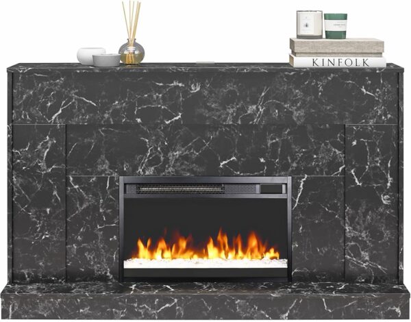 CosmoLiving by Cosmopolitan Liberty 52 Inch Electric Fireplace with Mantel, Replaceable Fireplace Insert Heater, Remote Control, Timer, Color Changing Crystal Ember Flames, Black Marble - Image 5