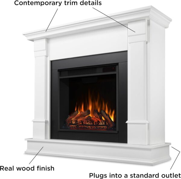 Real Flame Silverton 48” Electric Fireplace with Mantel for Living Room or Bedroom, Replaceable Fireplace Insert Heater, Realistic Log and Flame Effect, Remote Control, Timer, White - Image 3