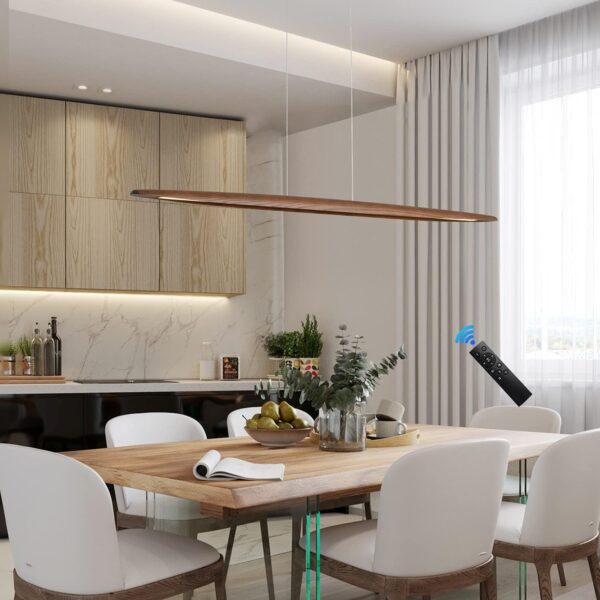 39" Wood Linear Pendant Light LED Dimmable Hanging Light Fixture Dinning Room Light Island Lights 24w for Dining Room Kitchen Island Bar Walnut Color - Image 6