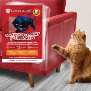 Panther Armor 10(Ten)-Pack Cat Scratch Deterrent Tape – Double Sided Anti Cats Scratching Sticky Tape – 5-Pack XL 16" L 12" W + 5-Pack Large 17" L 10" W Furniture Protectors – Clear Training Tape