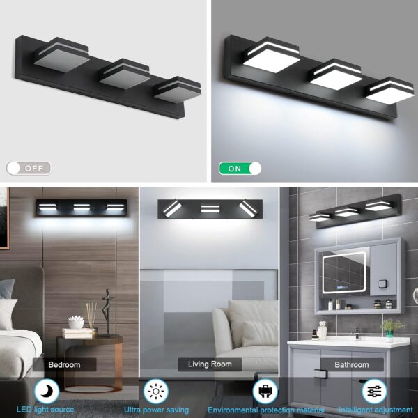 SineRise LED Modern Bathroom Vanity Light Fixtures (3-Light, 24-Inch), Matte Black Modern Acrylic Bathroom Wall Lighting Fixtures Over Mirror (Cool White 6000K) - Image 3