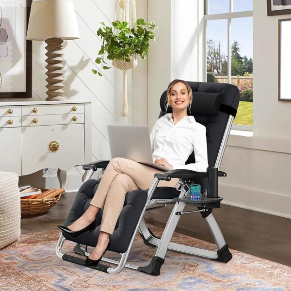 DoCred Comfy Chair, Folding Chair Recliner Chair for Bedroom and Living Room, Folding Reclining Patio Chairs Lounge Chair with Removable Cushion for Indoor Outdoor - Image 5