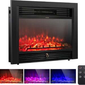 GLACER 28.5'' Electric Fireplace Insert, Recessed & Freestanding with Adjustable Flame Color Timer, Indoor Heater w/Remote Control (750W/1500W) Black…