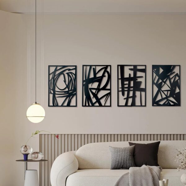 OYEFLY 4 Pack Abstract Metal Wall Art,Minimalist Art Decoration for Living Room Bedroom Bathroom Study (Black, 16 x 11inch) - Image 5