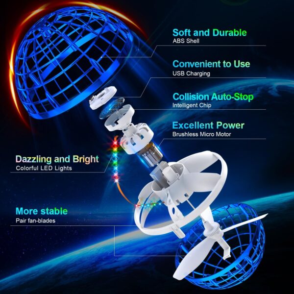 Flying Orb Ball (Blue, 2024 Upgraded) with Dazzling Lights, Magic Hover Spinner, Cool Boomerang Drone, Floating Cosmic Globe, Kids Outdoor Toys, for 6 7 8 9 10 Year Old Boys Girls - Image 4