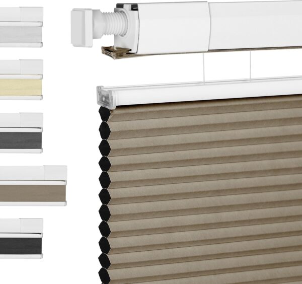 No Tools No Drill Honeycomb Blinds Top Down Bottom Up Cellular Shades No Screw Tension Blinds for Windows Easy to Install Custom Size (Blackout) Dark Brown