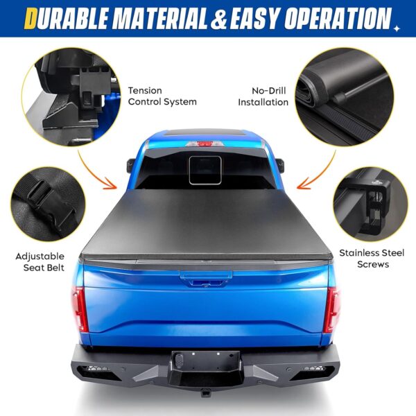 Soft Roll-up Truck Bed Tonneau Cover for Toyota Tacoma 2016-2023, Fleetside 5.0 ft 60 in Bed, Not fit Trail Special Edition with Storage Boxes - Image 4