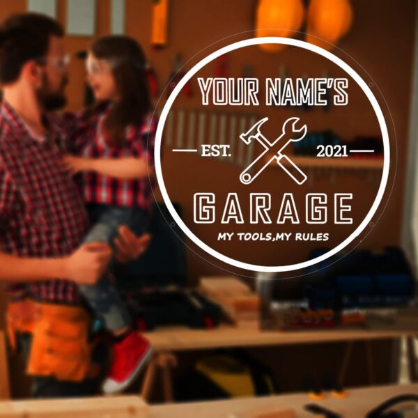 Custom Garage Neon Sign, Personalized Name Neon Garage Light Sign, Wall Décor Light Up Man Cave LED Neon Sign for Garage, Men, Dad Gift, 16x16” Round (Garage Neon Sign 2) - Image 6
