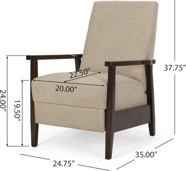 Merax Wide Wood Hand Manual Club Recliner, Adjustable Chaise Chair Fabric Single Lie Sofa for Living Room, Bedroom, Office, Lounges, 35" D x 24.75" W x 37.75" H, Sand - Image 2