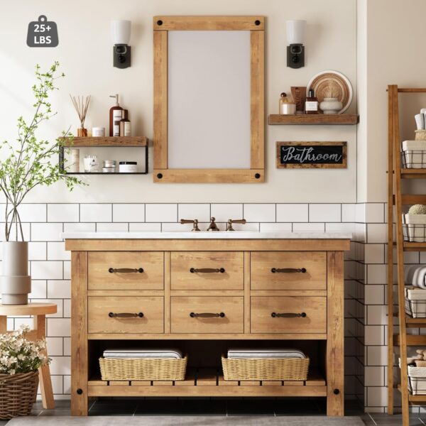 QEEIG ‎Bathroom Shelves Over Toilet Paper Storage Wall Mounted Farmhouse Decor Decorations Aesthetic Décor Sign Small Floating Wall Shelf 2+1 Set 16 inch, Rustic Brown (020BN) - Image 4