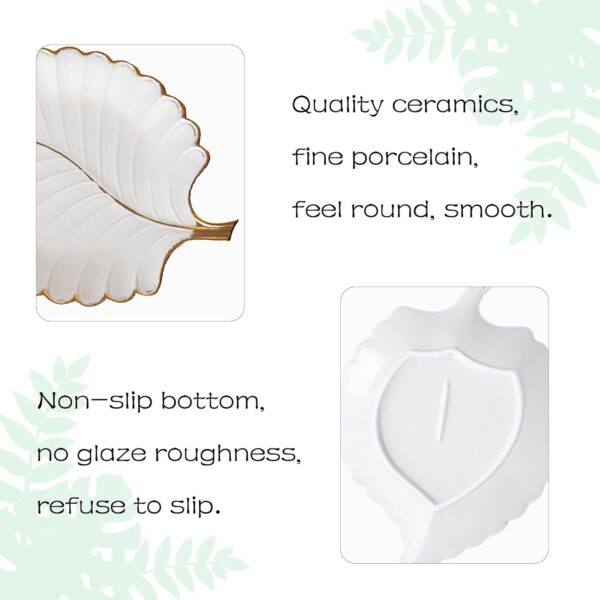 Jewelry Tray Ceramic Ring Holder Dish 10.6" x 7.9" White Key Bowl Birthday Gifts for Women Leaf Aesthetic Coffee Table Decor Cute Room Apartment Bathroom Dresser Decor Bridesmaid Wedding Gifts - Image 2