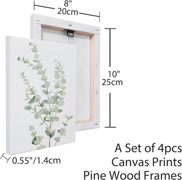 Erctoo Botanical Plant Canvas Wall Art, Framed Boho Wall Decor for Bathroom, Minimalist Aesthetic Bedroom Wall Art, Sage Green Eucalyptus Leaf Prints for Office, Set of 4PCS, 8”X10” - Image 3