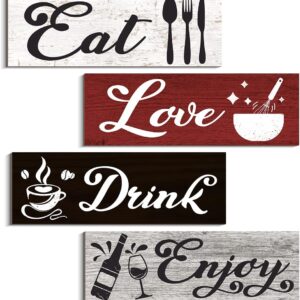 COLOR VALLEY ART - Red Kitchen Decor Accessories, Wall Art Red and Black, Eat Drink Love Wooden Signs for Dining Room (Classic Color)