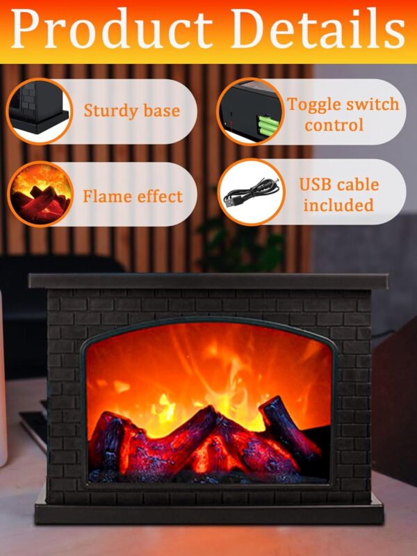 Fireplace Lanterns Decorative,Fire Places Electric,Small Flame Effect Lamp,USB Rechargeable Battery Powered LED Electric Fires Place Light,Suitable for Indoor and Outdoor,Christmas Decoration - Image 3