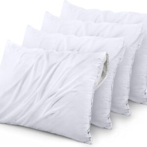 Utopia Bedding Waterproof Pillow Protector Zippered (4 Pack) Queen – Bed Bug Proof Pillow Encasement 20 x 28 Inches