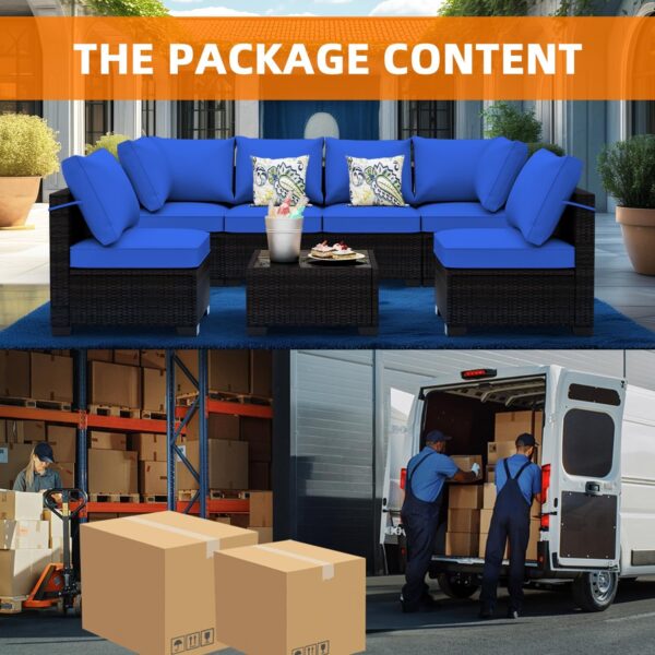 TINKLE WELL Outdoor Patio Furniture Set 7 Pieces Rattan Wicker Sectional Conversation Sofa with 6 Seat Cushions and 1 Tempered Glass Table, for Yard, Garden, Poolside - Image 6