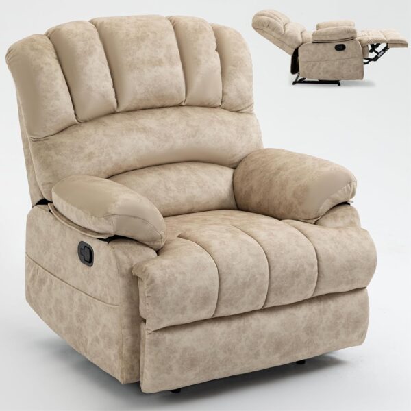 LUXLEN Large Manual Recliner Chair,Soft Fabric Push Back Recliner with Overstuffed Armrest and Backrest, Living Room Single Sofa Recliners,Grey - Image 7