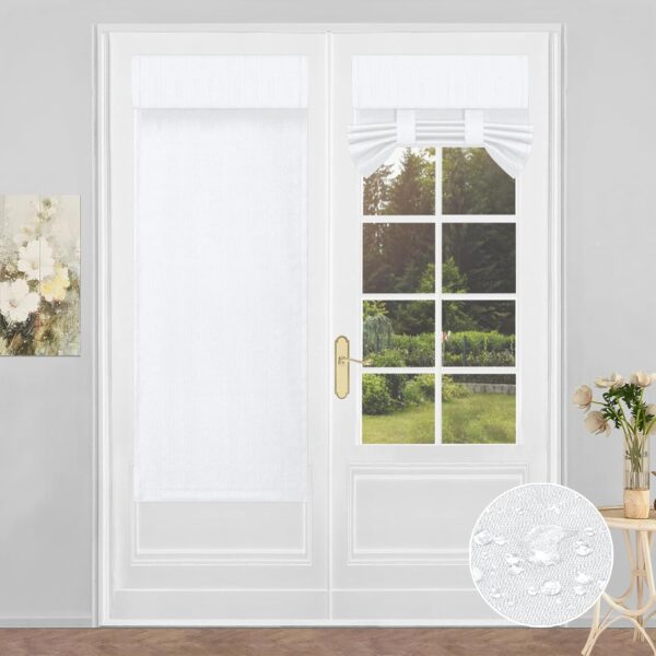 PureFit 100% Blackout French Door Curtains Blinds for Door Window Shade Patio Door Curtain Covering for Privacy Tie Up Insulated Linen-Like Front Door Cover Drapes, W26 x L68 Inch, 1 Panel, White