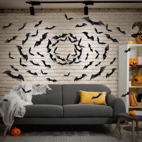 LUDILO Bats Halloween Decorations: Halloween Bats Wall Decor 100pcs Bats Wall Decals PVC 3D Wall Bats Scary Stickers Halloween Party Decorations Indoor Outdoor DIY Home Window Door Halloween Decor - Image 5