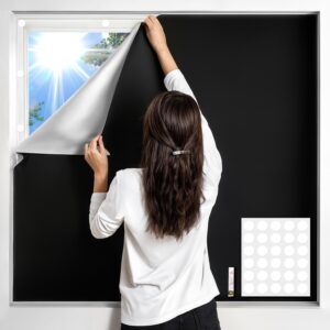 DUOFIRE Blackout Curtains for Bedroom 40" x 57", Portable Window Blackout Blinds No Drill Room Darkening 100% Blackout Shades Temporary Blackout Window Cover for Nursery Travel RV (Black-Silver)