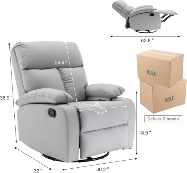 Swivel Rocker Recliner, Rocking Recliner Chair, Small Rocker Recliners for Small Spaces, Living Room, Bedroom, Nursery, RV, Light Grey - Image 3