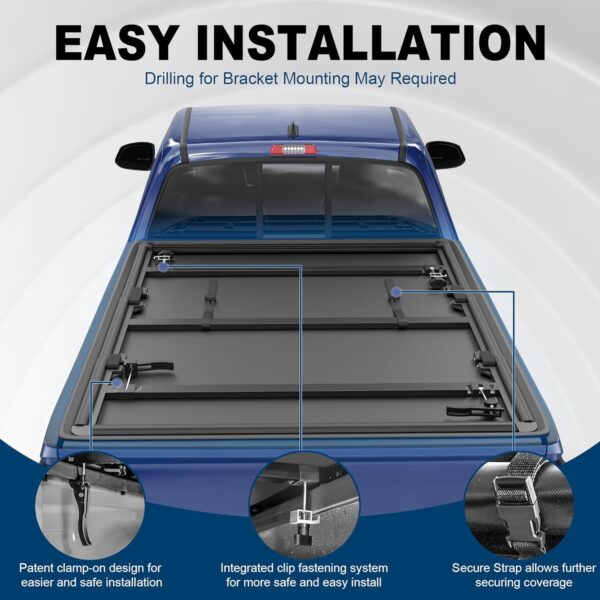 Soft Tri Truck Bed Tonneau Cover Compatible for 2024 Toyota Tacoma 5ft - Image 4
