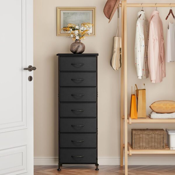 Fixwal Black Tall Dresser for Bedroom, Storage Dresser Organizer with 7 Fabric Drawers, Nightstand Furniture in Closet, Entryway, Hallway - Image 7
