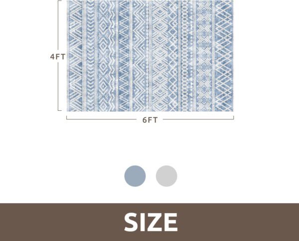 Washable 4x6 Area Rug, Boho Living Room Rugs, Non-Slip Large Carpet for Bedroom, Non-Shedding Low Pile Ultra Soft Indoor Floor Carpet for Playroom Dining Room, White/Blue - Image 2