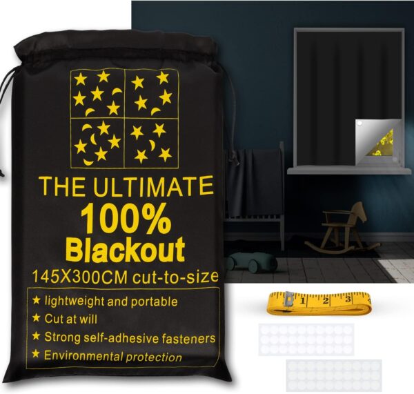 Portable Blackout Shades (118" x 57") 100% Blackout Material Temporary Blackout Blinds / Curtains for Baby Nursery, Bedroom, Window, Dorm Room, Office or Travel Use