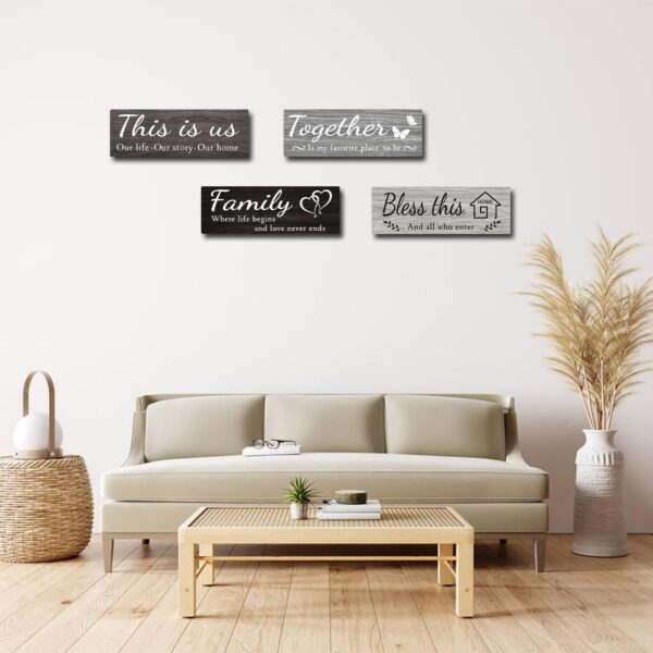 4 Pieces Home Wall Decor Signs, This is Us/ Together/ Bless this/ Family Rustic Wooden Wall Art with Quotes for Living Room Bedroom Kitchen Farmhouse Decor,Housewarming Gifts (Grey Black White, 15 x 5.1 inch) - Image 5