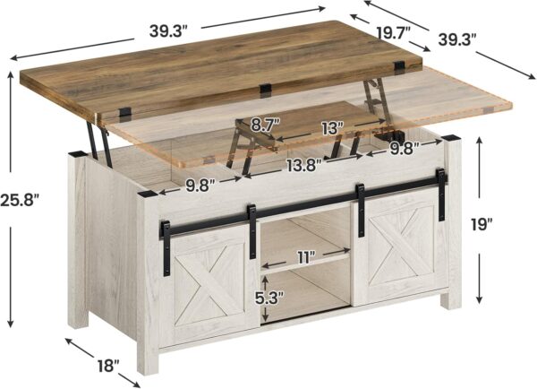 SEDETA Lift Top Coffee Table, 4 in 1 Multi-Function Convertible Coffee Tables with Storage and Hidden Compartment, Farmhouse Coffee Table Converts to Dining Table for Living Room, Grey - Image 3
