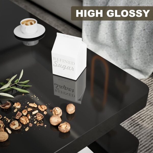 IKIFLY LED High Glossy Coffee Table, Modern Coffee Table for Living Room, 2 Tiers Rectangle Design Coffee Table with 16 Colors LED Lights Black - Image 4