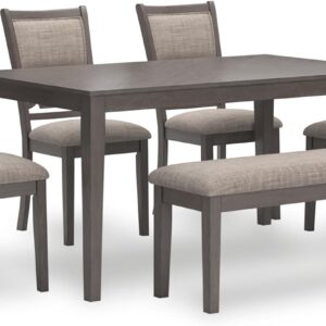 Wrenning Dining Table and 4 Chairs and Bench, Set of 6, 60" W x 36" D x 30" H, Gray & Light Gray