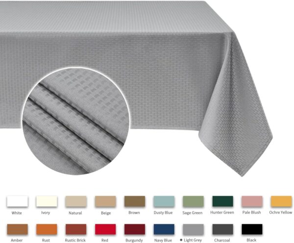 maxmill Tablecloth Weaved Texture Stain Resistant Waterproof, Wrinkle Resistant Washable Table Cloth, Fabric Table Cover for Dining Room, Indoor Outdoor Use, Rectangle 60 x 120 Inch, Light Grey - Image 3