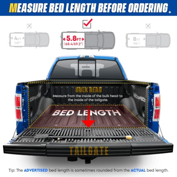 Soft Roll-up Truck Bed Tonneau Cover for 2019-2024 Chevy Silverado 1500 & GMC Sierra 1500, Fleetside 5.8 ft 69.6 in Bed - Image 2