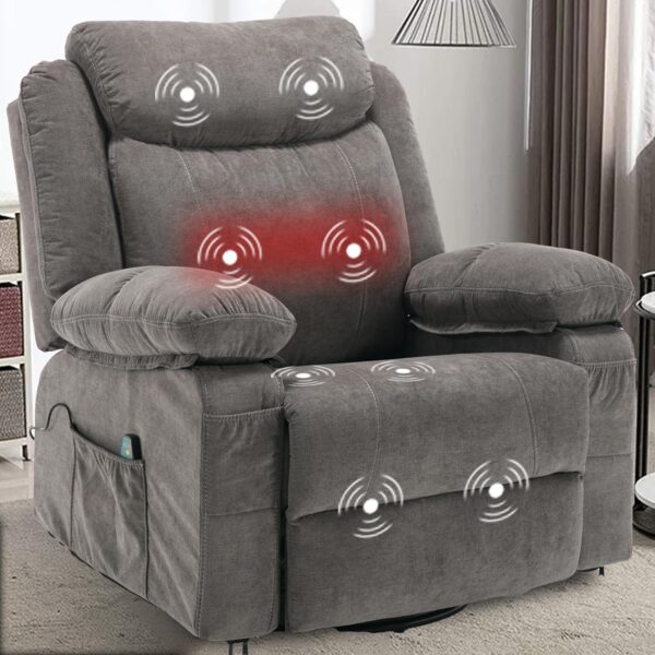 Massage Rocker Recliner Chair with Heat, Overstuffed Rocking Swivel Singl Sofa Fabric Manual Reclining Home Theater Recliners Lounge Chairs for Living Room - Image 3