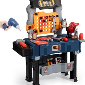 Deejoy Kids Tool Bench, Realistic and Electric Drill, Transformable Tool Set, Toddler Bench Pretend Play Learning Gift for Boys & Girls Age 3-5