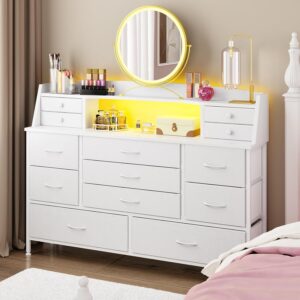 Fixwal White Dresser for Bedroom with 13 Drawers, Fabric Chest of Drawers with PU Finish for Kids, Girls, Adults, Nursery, Living Room, Closet, Entryway, Hallway