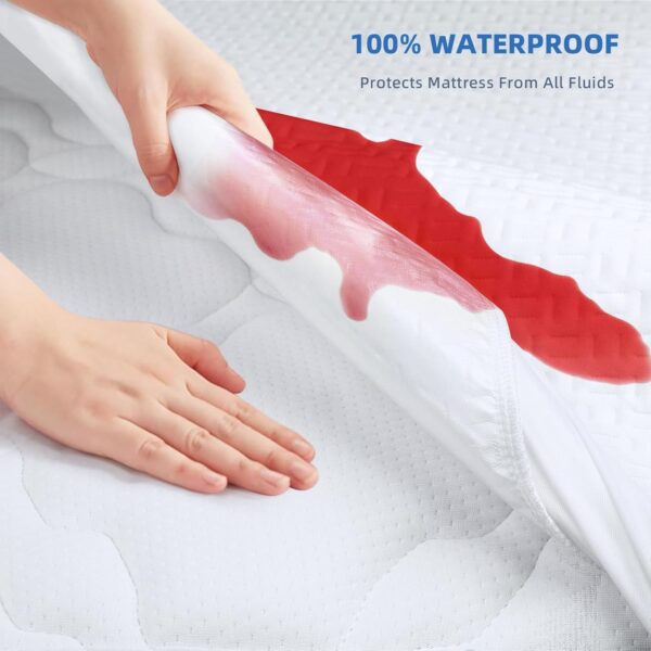 100% Waterproof Mattress Protector Queen, Breathable Cooling Bamboo Viscose 3D Air Fabric Mattress Cover, Soft Noiseless Bed Cover, Machine Washable, 8-21'' Deep Pocket - Image 2